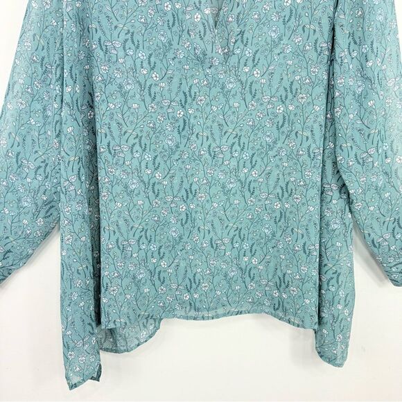 Cabi 3761 Chase Field of Flowers Teal Flowy Long Sleeve V Neck Pullover Blouse - Picture 8 of 16